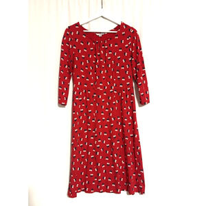 Boden Dress 10 Petite Red Floral Aline Knee Length Stretch Comfy